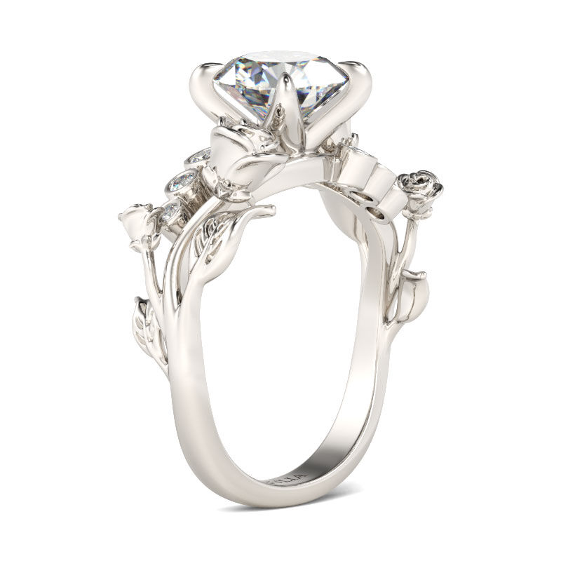 Jeulia Rose Design Round Cut Sterling Silver Ring