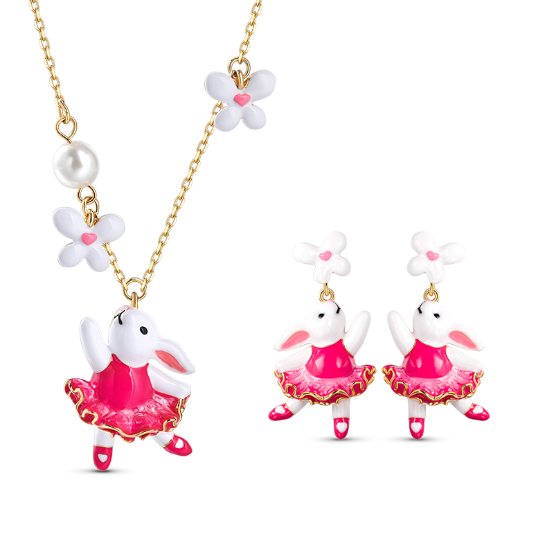 Jeulia "Enchanted Rabbit" Enamel Sterling Silver Jewelry Set