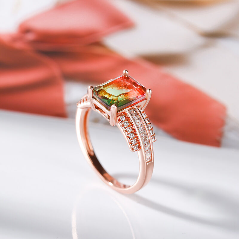Jeulia "One of a Kind" Emerald Cut Sterling Silver Watermelon Ring