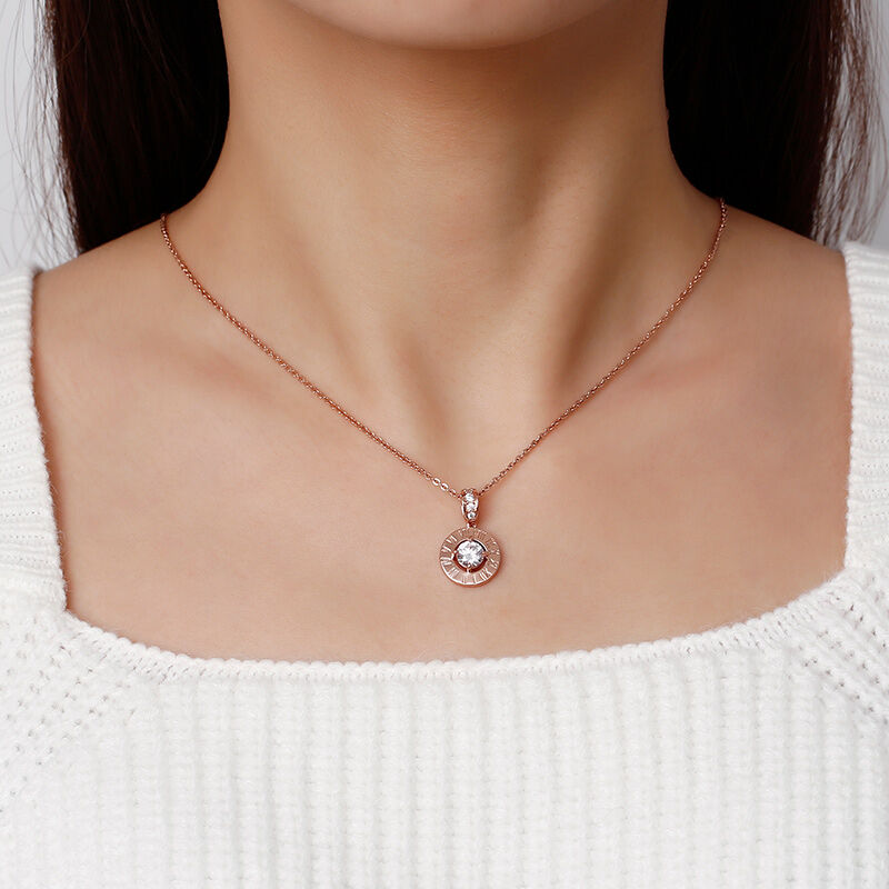 Jeulia "Mystical Beauty" Roman Numeral Round Cut Sterling Silver Necklace