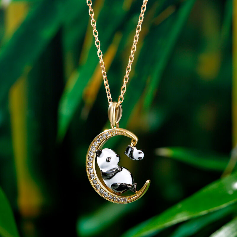 Jeulia "Have Fun" Mom and Baby Panda Sterling Silver Necklace