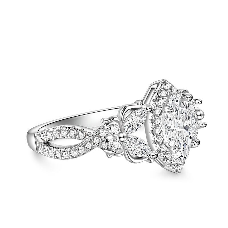 Jeulia "Fly to You" Butterfly Halo Marquise Cut Twist Sterling Silver Engagement Ring