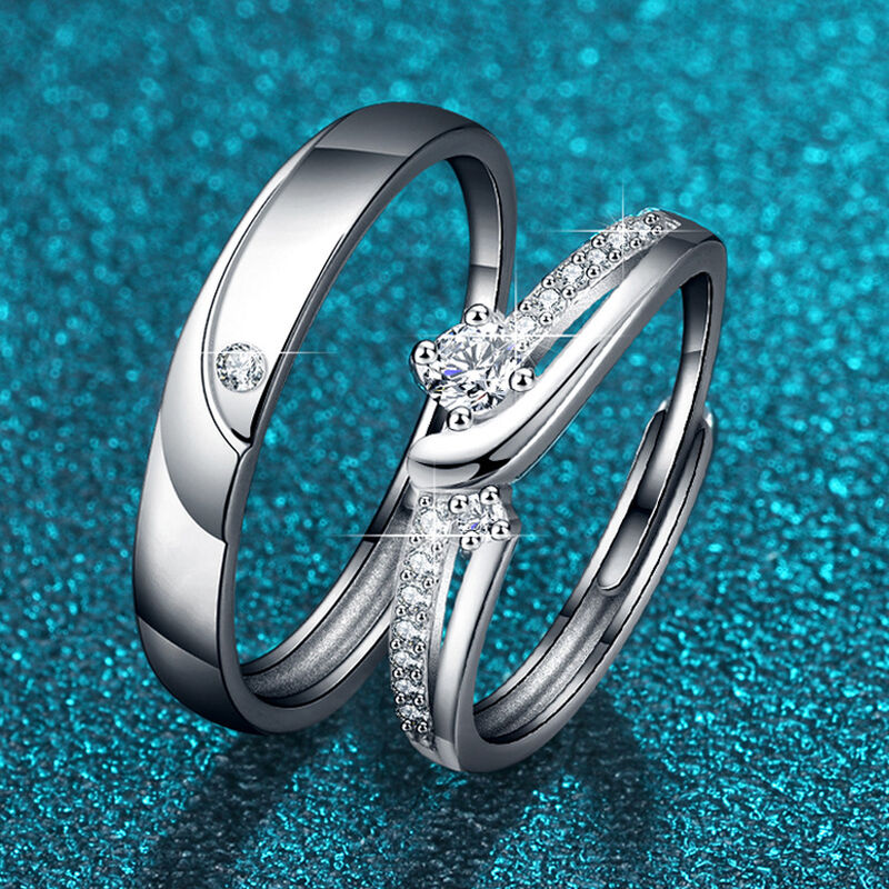 Jeulia Sea Double Stone Sterling Silver Couple's Rings