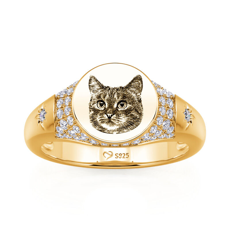 Jeulia Esenciales del Día Anillo Dorado con Foto de Mascota Personalizada y Piedra de Nacimiento
