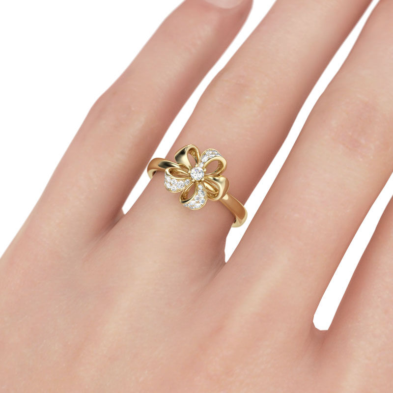 Jeulia Gold Tone Flower Design Round Cut Sterling Silver Ring
