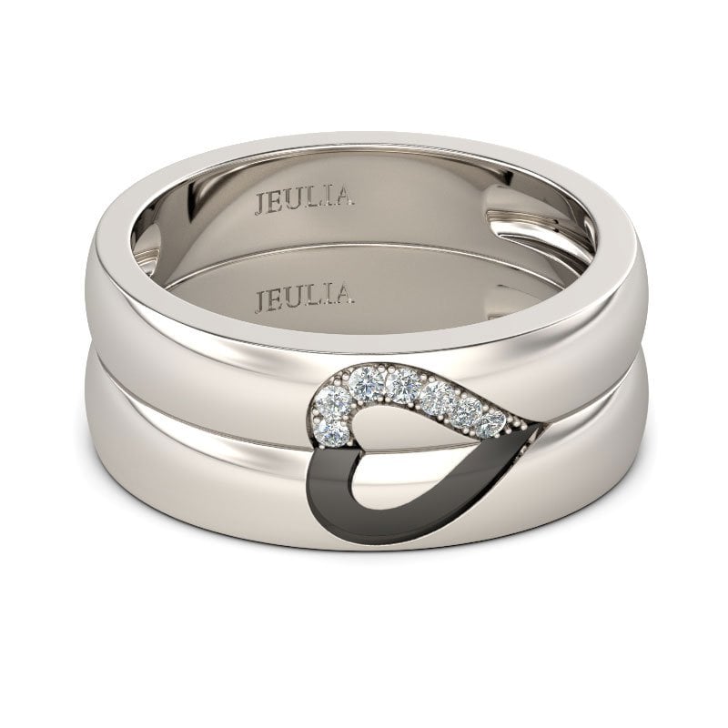 Jeulia Love Shape Sterling Silver Band Set