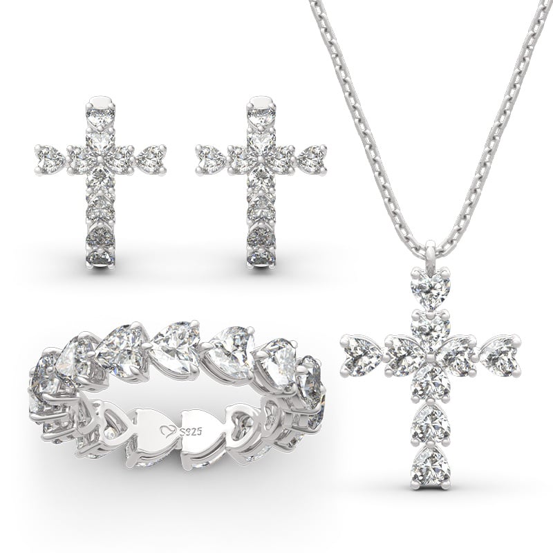 Jeulia Classic Heart Cut Sterling Silver Jewelry Set