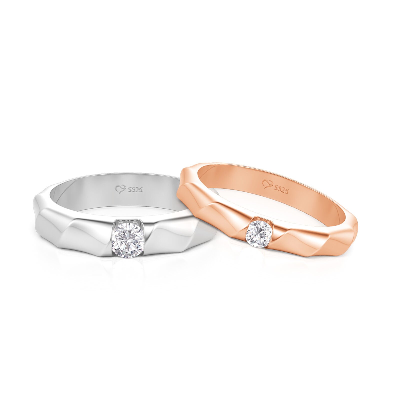 Jeulia Simple Solitaire Twisted Ribbon Couple Rings Sterling Silver