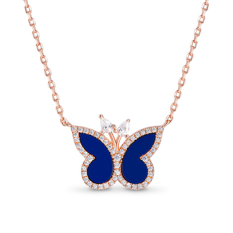 Jeulia Blue Lapis Butterfly Sterling Silver Necklace