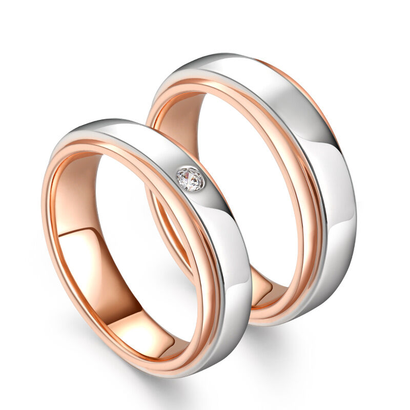 Jeulia "Forever Promise" Two Tone Sterling Silver Couple Rings