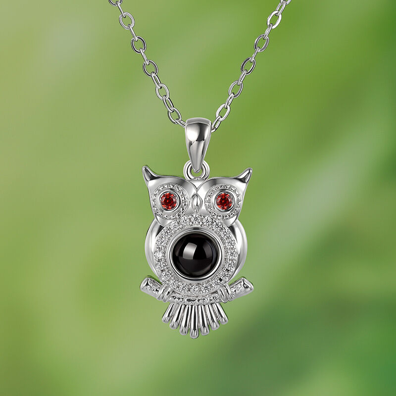 Jeulia Owl Design Personalized Photo Projection Sterling Silver Necklace