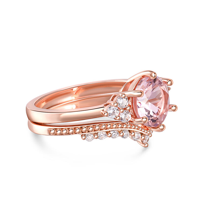 Jeulia Vintage ronde Cut synthetische Morganite zilveren ring set