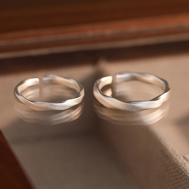 Jeulia Twist Texture Matte Sterling Silver Adjustable Couple's Rings
