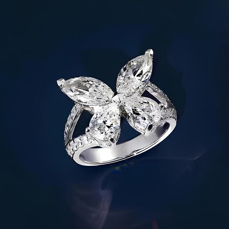 Jeulia Cute Butterfly Marquise Promise Ring Sterling Silver