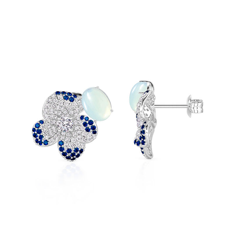 Jeulia Midsummer Night Pansy Moonstone Flower Stud Earrings