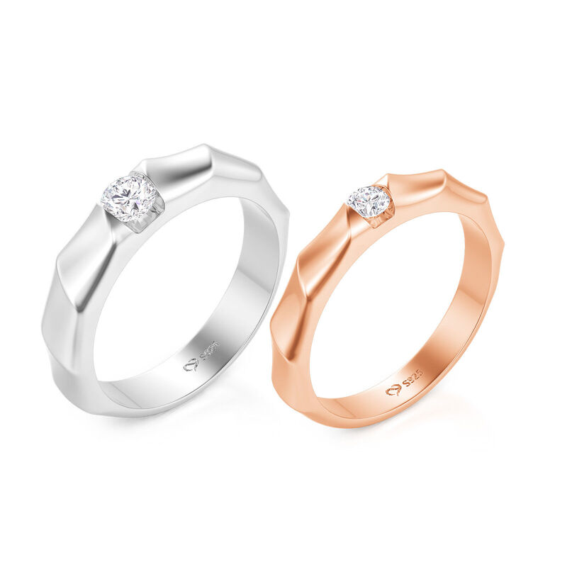 Jeulia Simple Solitaire Twisted Ribbon Couple Rings Sterling Silver