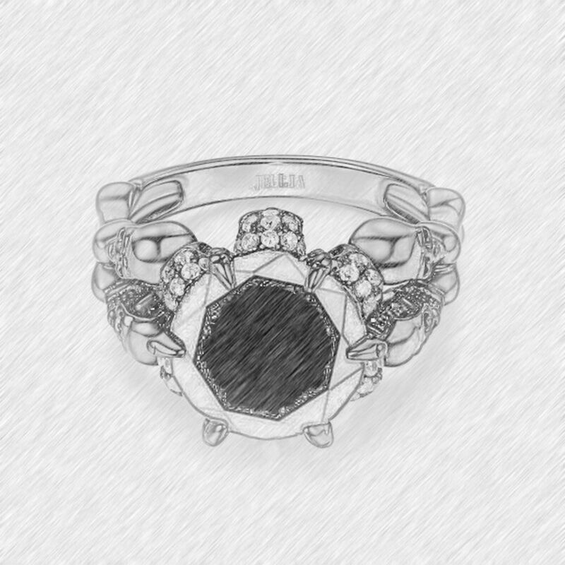 Jeulia Black Round Cut Sterling Silver Skull Ring