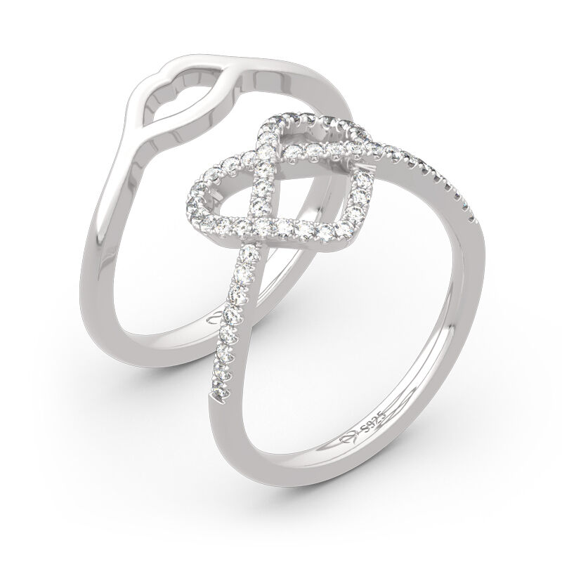 Jeulia "Now&Forever" Twist Heart Sterling Silver Ring Set