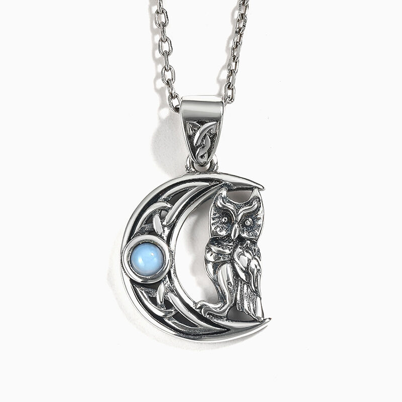Jeulia "Owl on Moon" Celtic Sterling Silver Necklace
