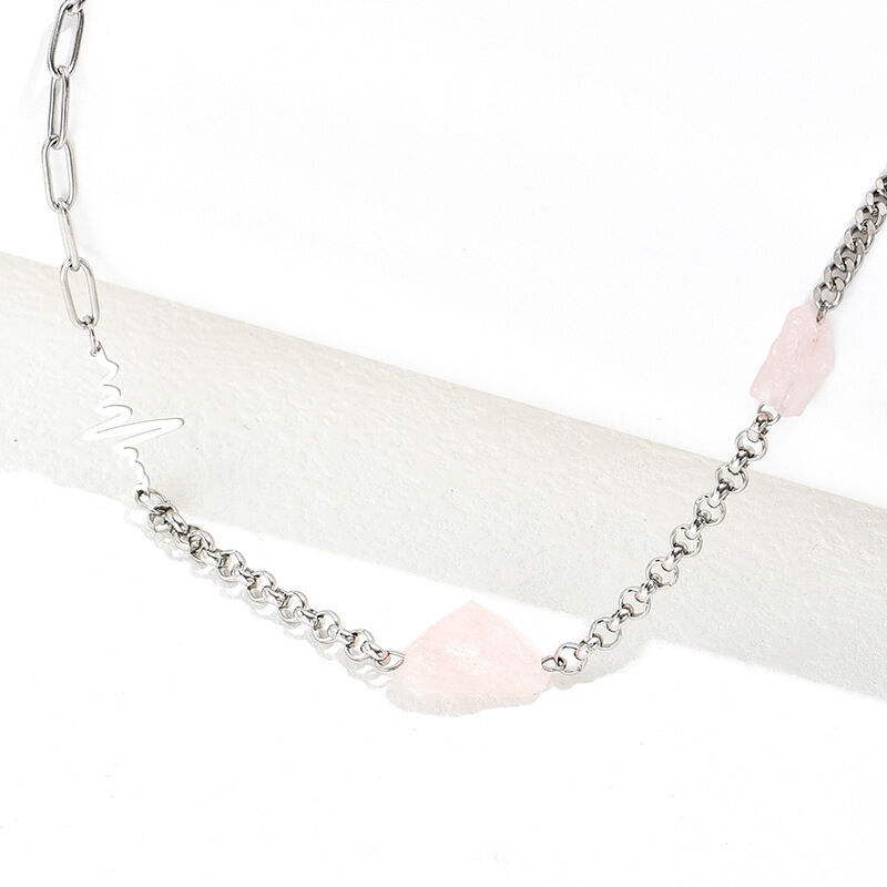 Jeulia "Embrace of Love" Heartbeat Design Irregular Natural Rose Quartz Necklace
