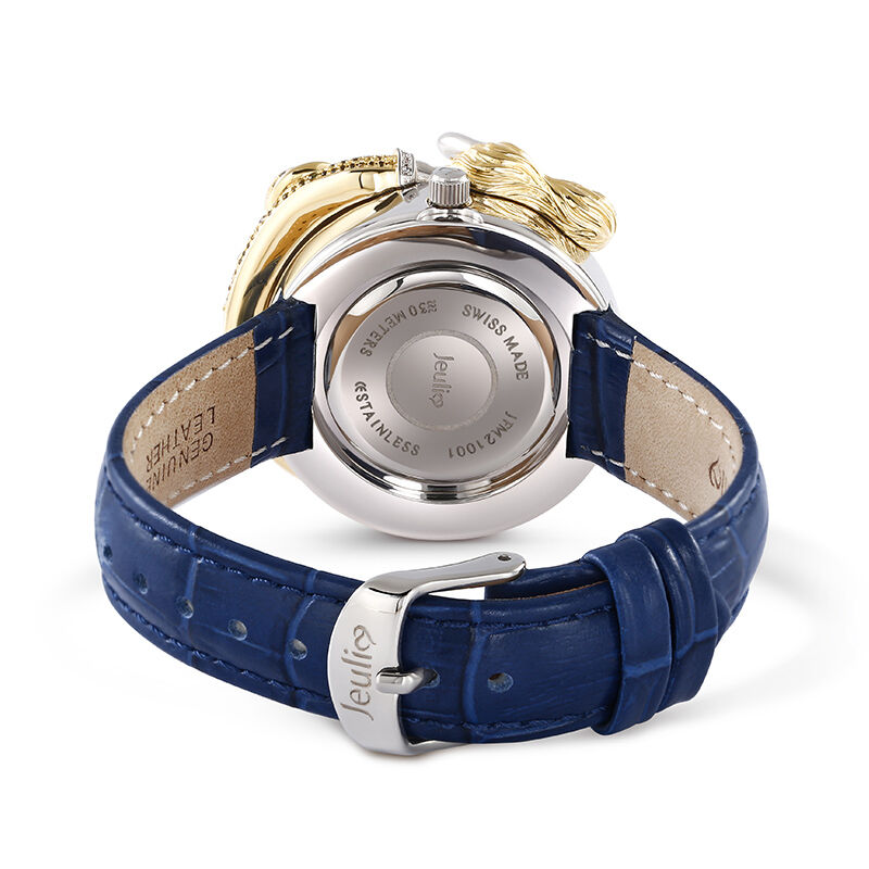 جوليا "الجنية البحرية" ساعة نسائية كوارتز من الجلد باللون الأزرق بتصميم حورية البحر
