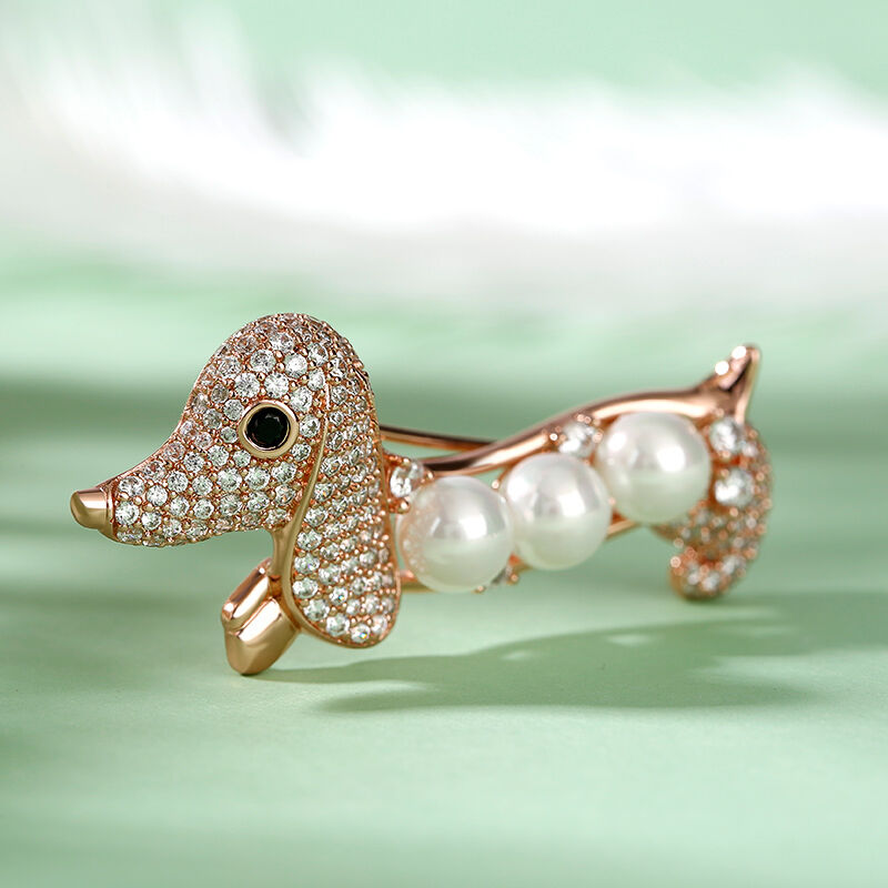 Jeulia Cute Dog Design Cultured Pearl Sterling Silver Brooch