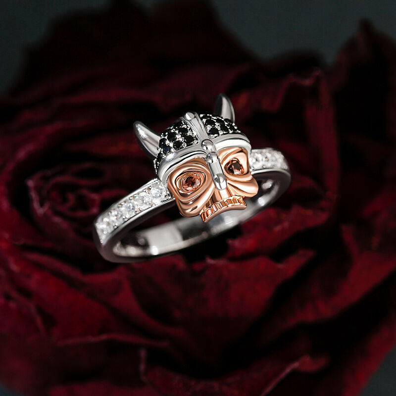 Jeulia "Horned Demon" Skull Design Two Tone Sterling Silver Jewelry Set