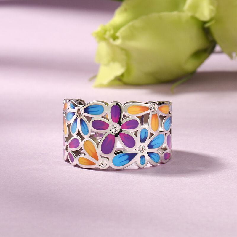 Jeulia "Bloom" Enamel Sterling Silver Women's Band