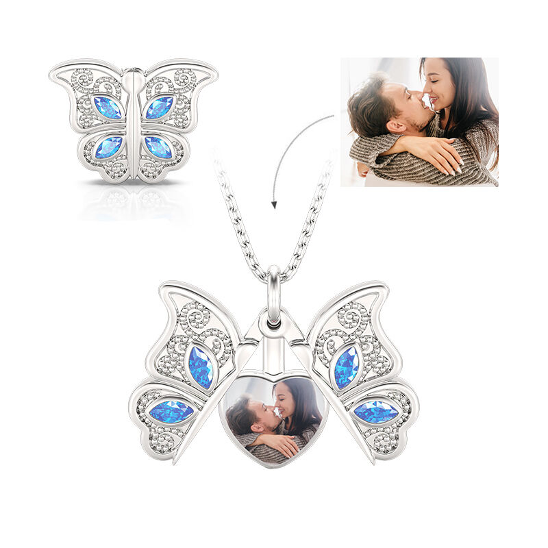 Jeulia Openable Butterfly Heart Personalized Sterling Silver Photo Necklace