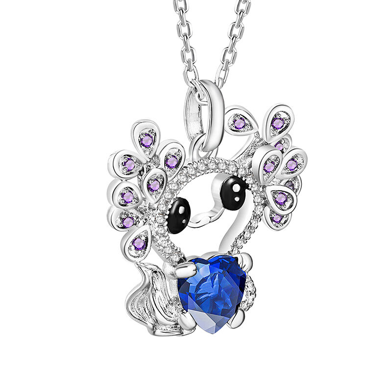 Jeulia Hug Me "Sweet Elf" Mexican Axolotl Birthstone Necklace Sterling Silver