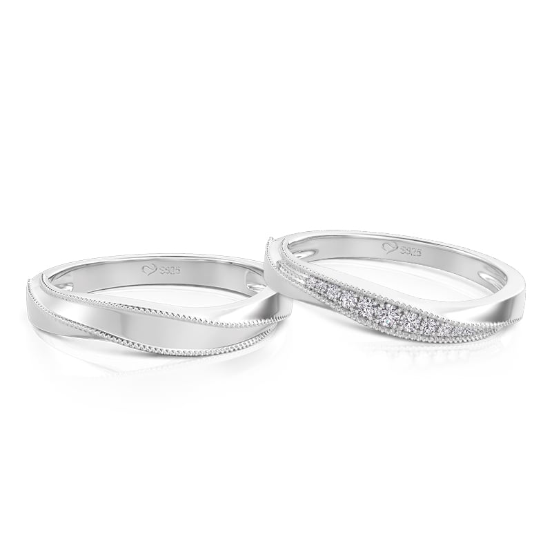 Jeulia Classic Wave Couple's Ring Sterling Silver