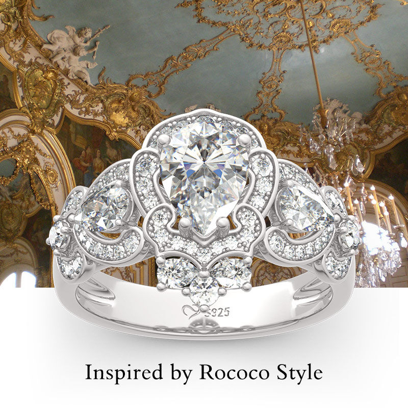 Jeulia Rococo Style Pear Cut Sterling Silver Ring