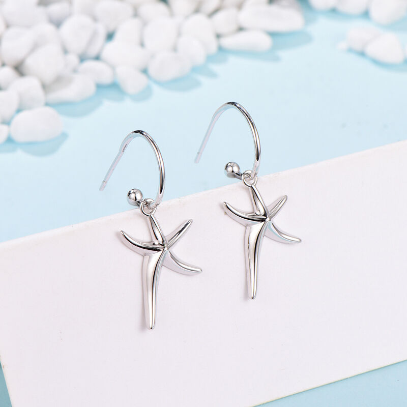 Jeulia Starfish Design Sterling Silver Drop Earrings