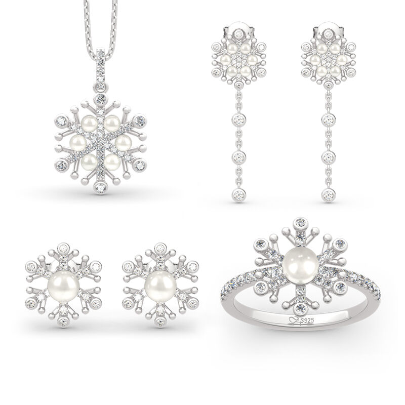 Jeulia Snowflake Cultured Pearl Sterling Silver Jewelry Set