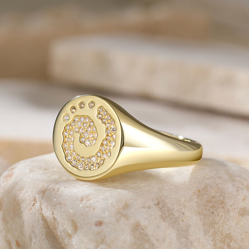 Jeulia Pave Round Stone Signet Sterling Silver Ring