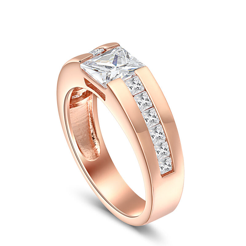 Jeulia Cool Princess Cut Men's Wedding Ring Rose Gold