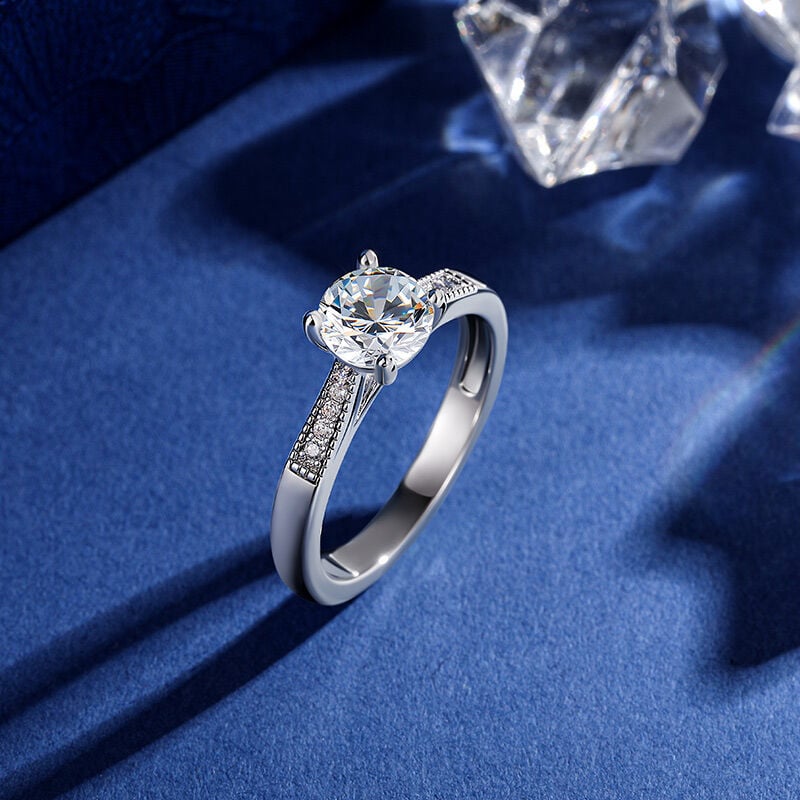 Jeulia Reverse Tapered Beaded Round Solitaire Engagement Ring