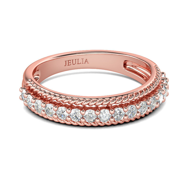Jeulia Rose Gold Tone Sterling Silver Women's Band