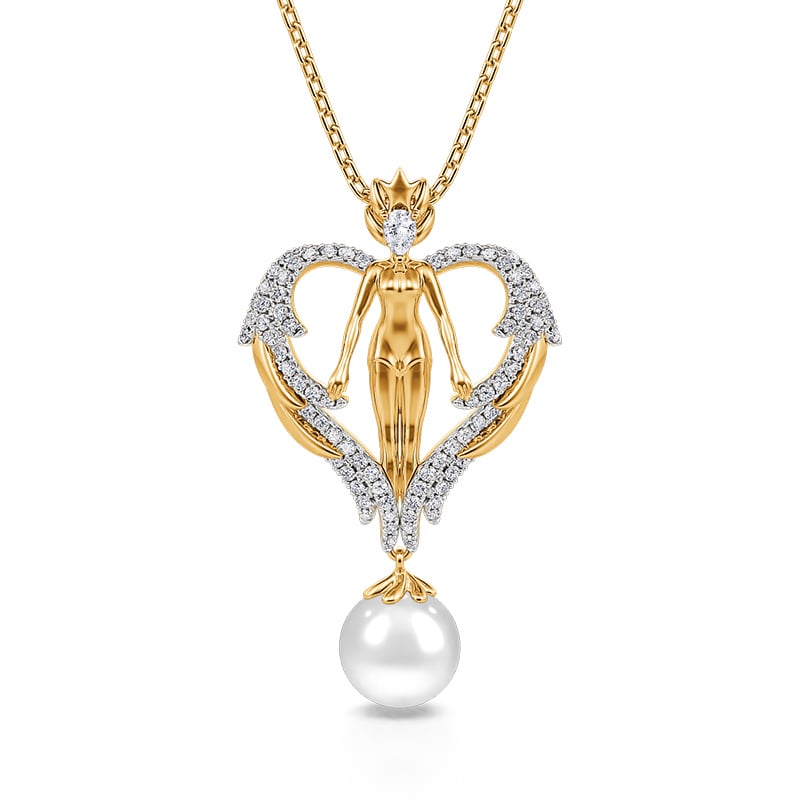 Jeulia "Winged Angel" Cultured Pearl Sterling Silver Necklace