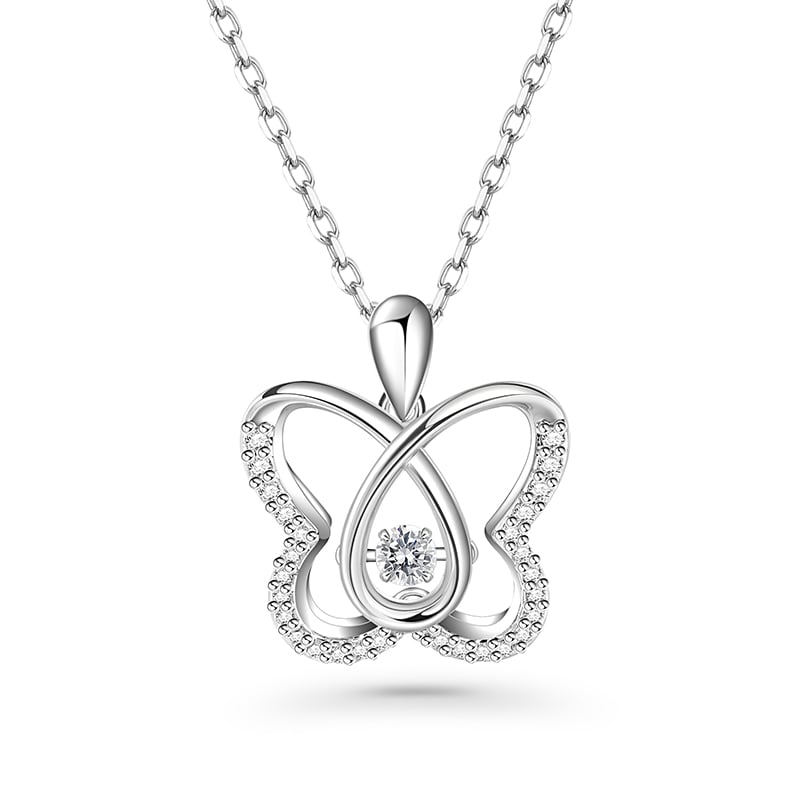 Jeulia Hollow Butterfly Sparkling Dance Sterling Silver Necklace