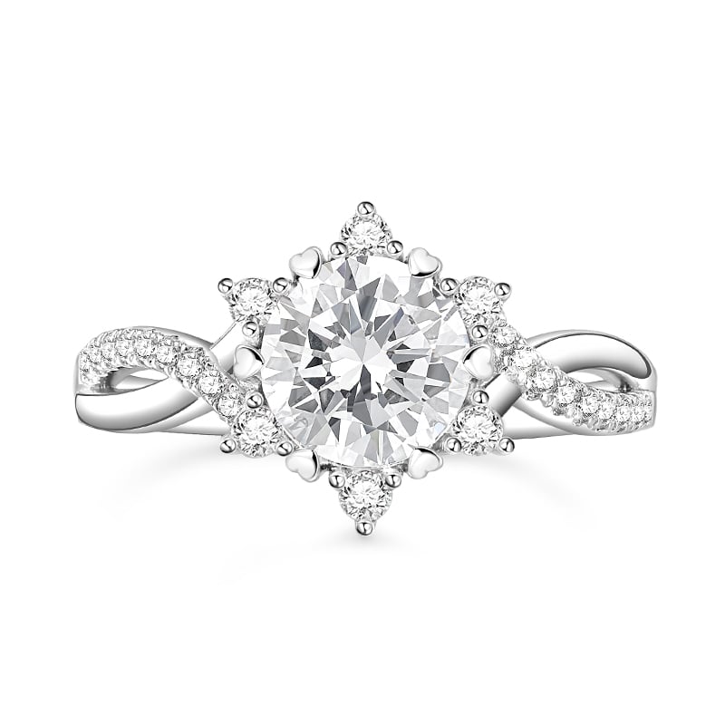 Jeulia Snowflake Vintage Engagement Ring Halo Twisted Heart Prong Silver