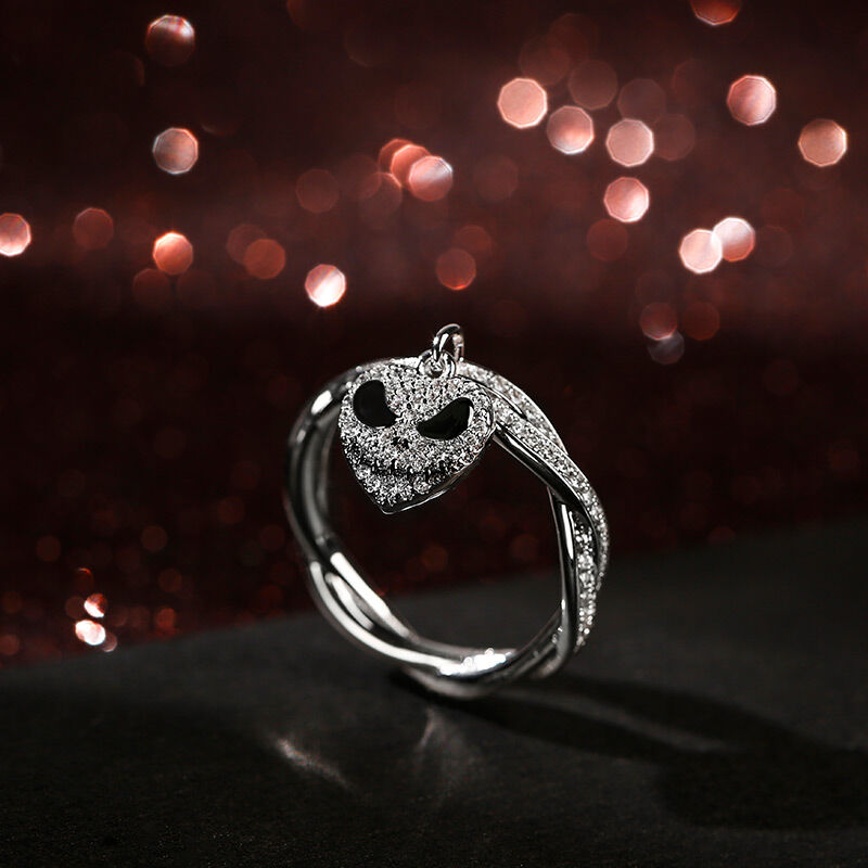 Jeulia "Kürbiskönig" Herz Twist Design Sterling Silber Schädel Ring