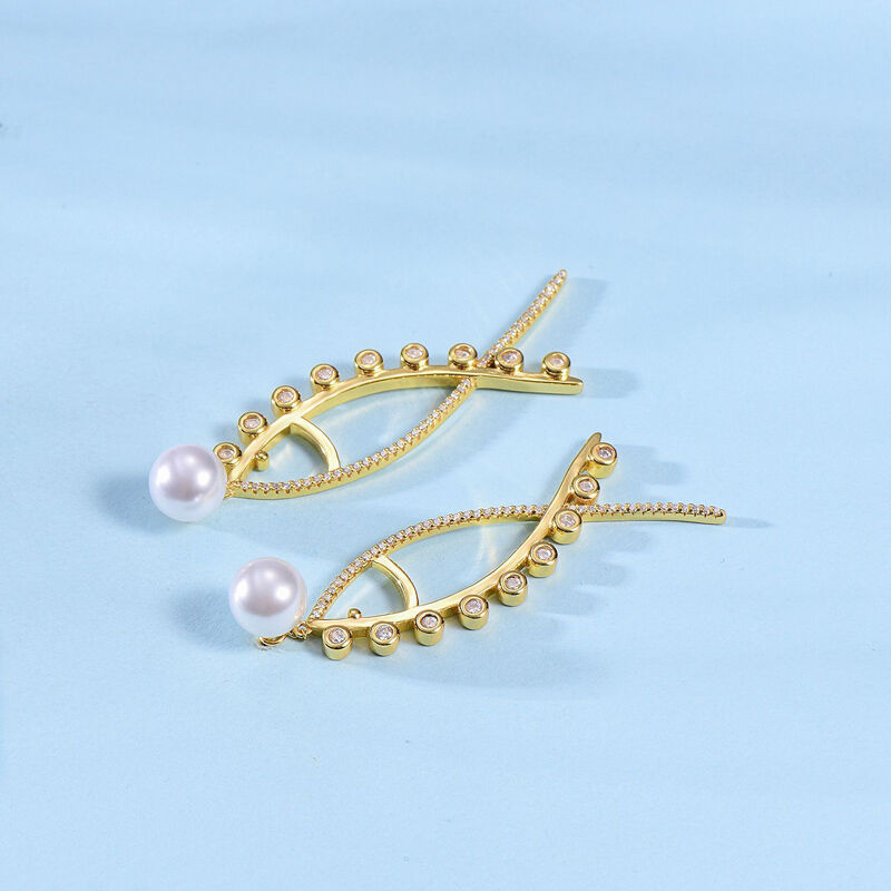 Jeulia Fishbone Design Pearl Sterling Silver Earrings