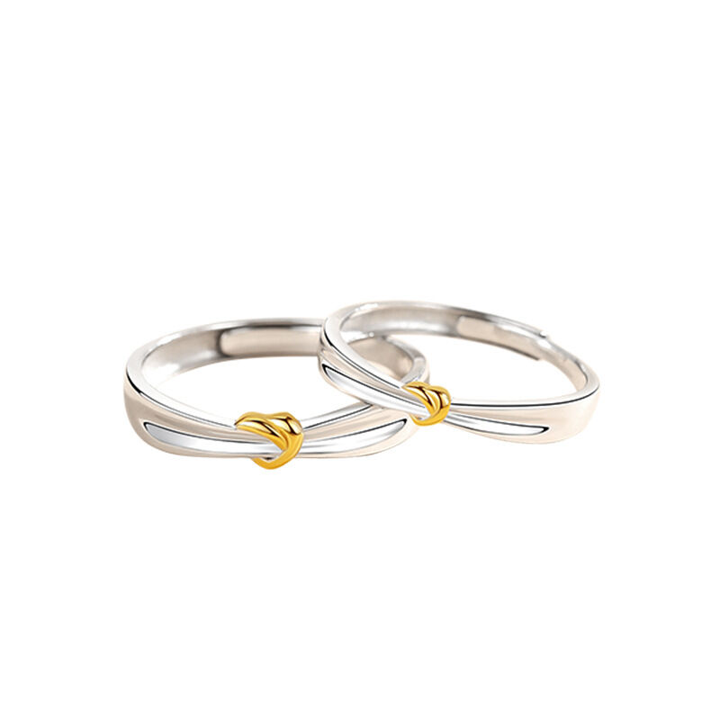 Jeulia Knot Design Two Tone Adjustable Sterling Silver Couple Rings