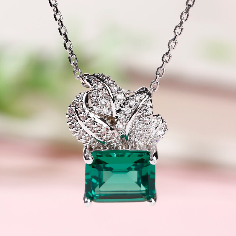 Jeulia Blatt Design Smaragdschliff Sterling Silber Halskette