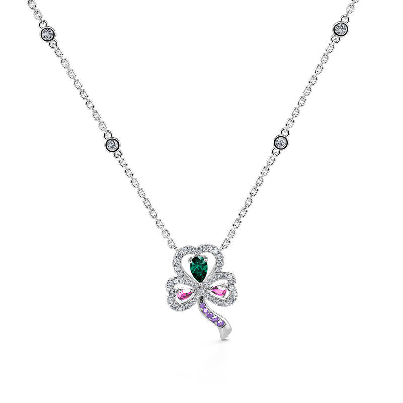 Jeulia "Sweet Dream" Shamrock Flower Sterling Silver Necklace