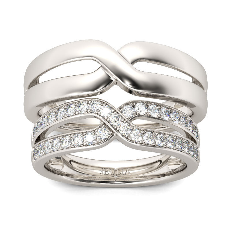 Jeulia Crossover Round Cut Sterling Silver Band Set