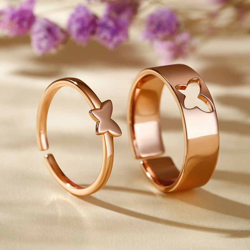 Jeulia "Romantik" Schmetterling Design Verstellbare Sterling Silber Paar Ringe Eheringe Trauringe