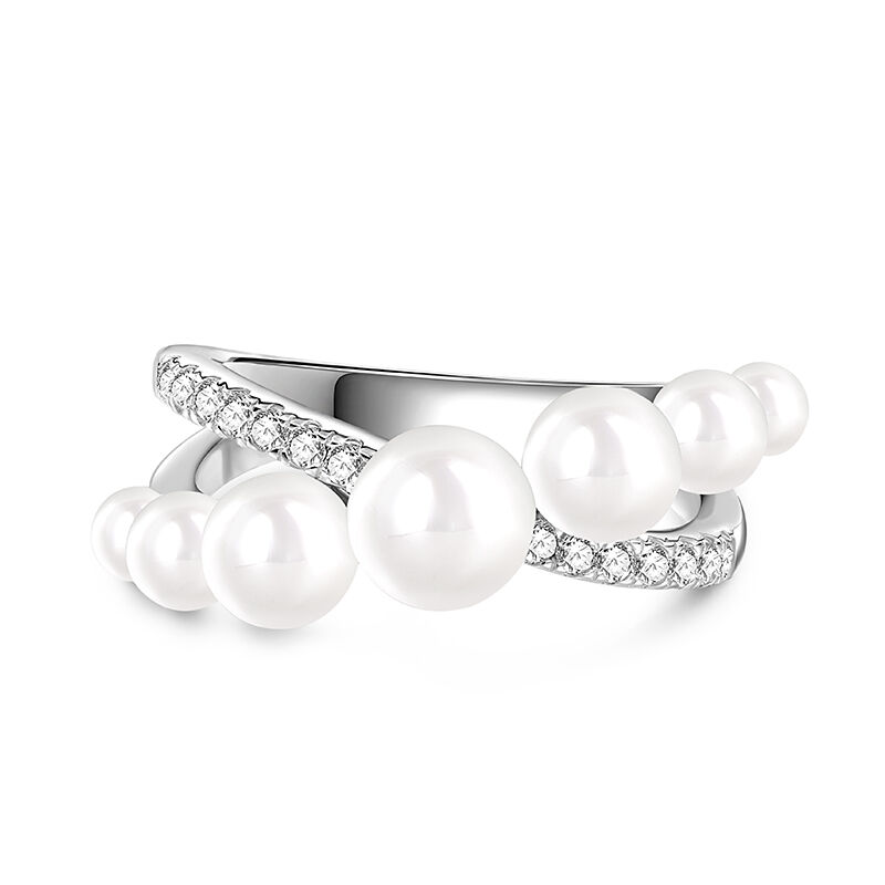 Jeulia X Shape Crossover White Pearl Sterling Silver Ring