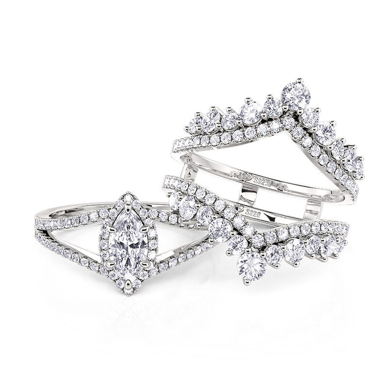 Jeulia Vintage Halo Marquise Wedding Ring Set Sterling Silver